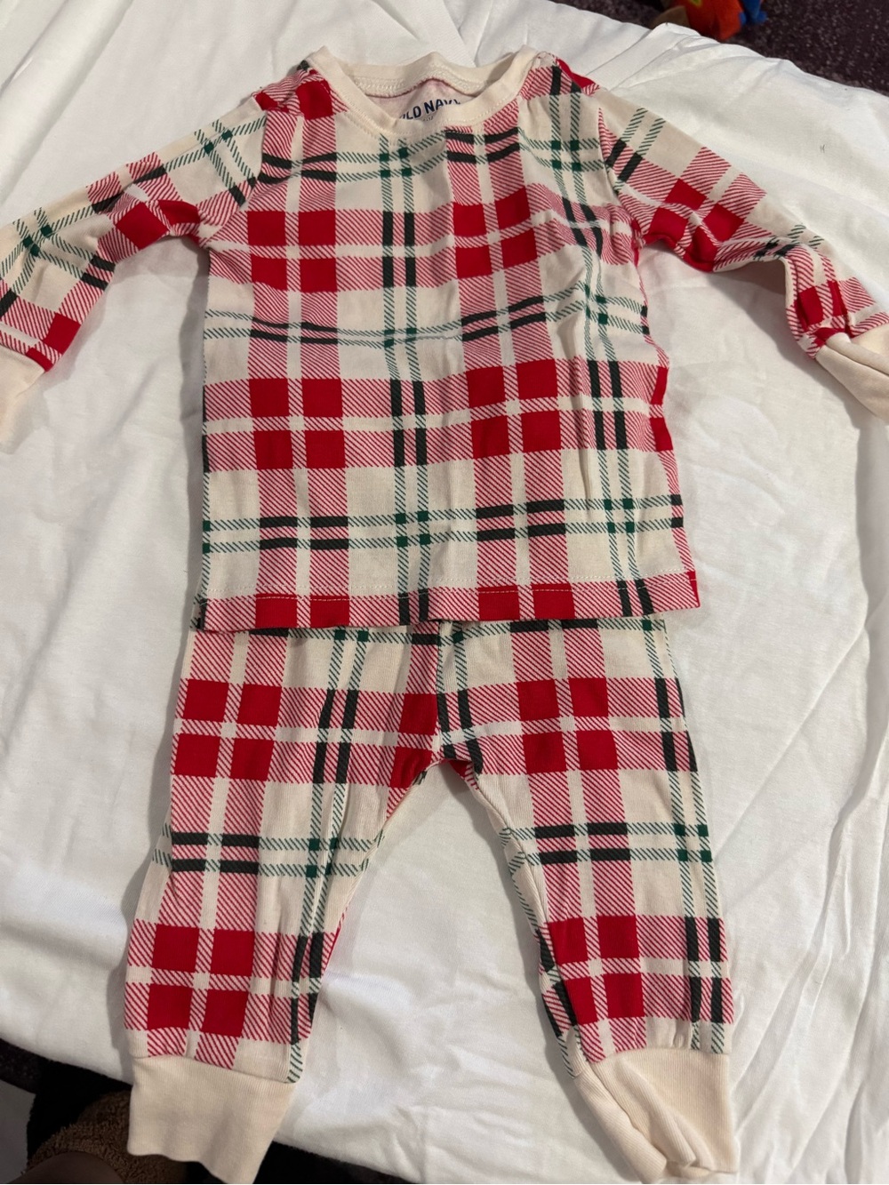 Old Navy Red Cream Plaid Kids Pajama Set